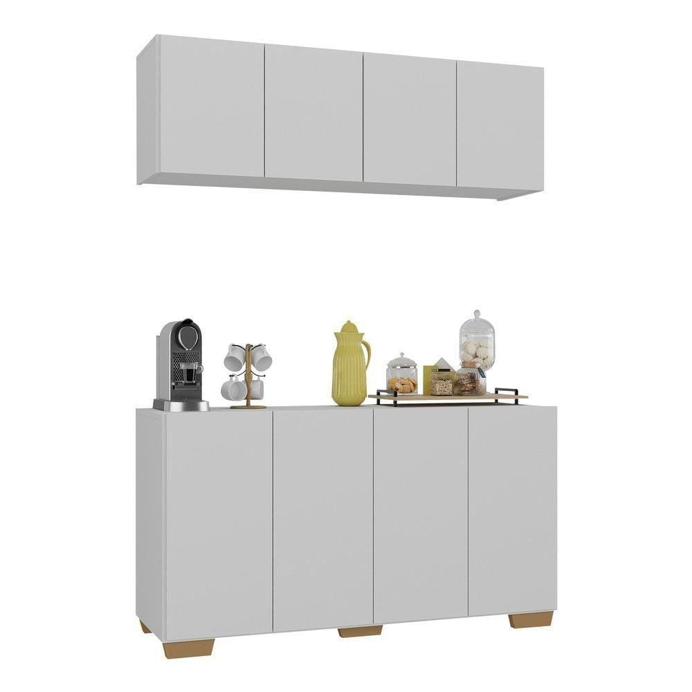Conjunto Cantinho Do Café Armário E Aparador 4 Portas Multimóveis Mp1085 Branco/natural