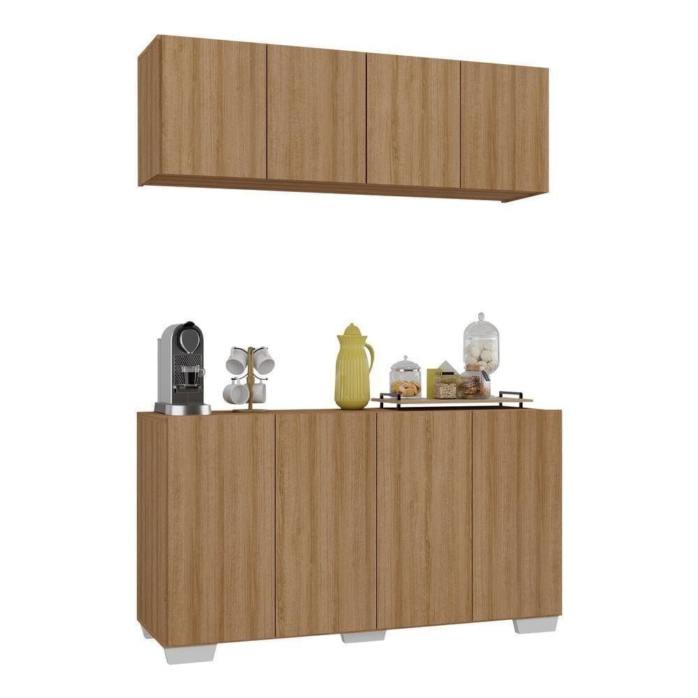 Conjunto Cantinho Do Café Armário E Aparador 4 Portas Multimóveis Mp1085 Rustic/branco Rustic/branco