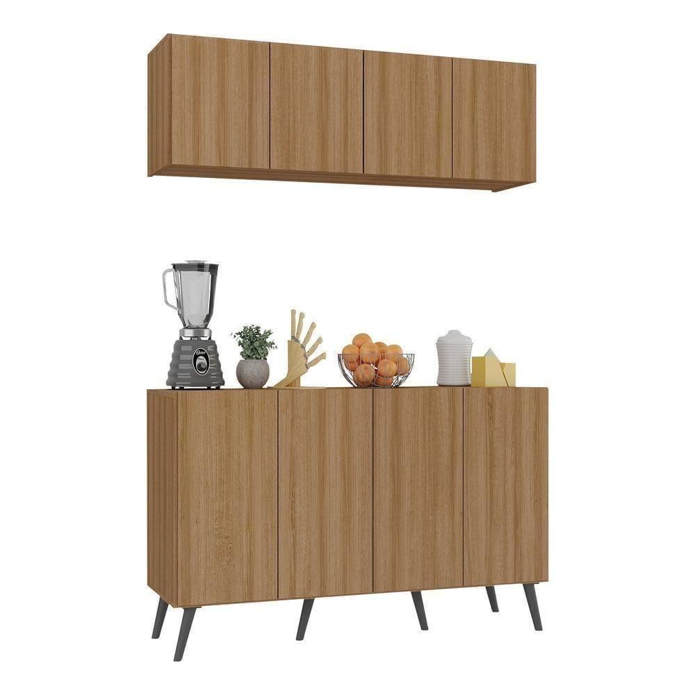 Kit Armário De Cozinha Aéreo E Balcão 4 Portas Retrô Multimóveis Mp2170 Rustic/preto Rustic/preto
