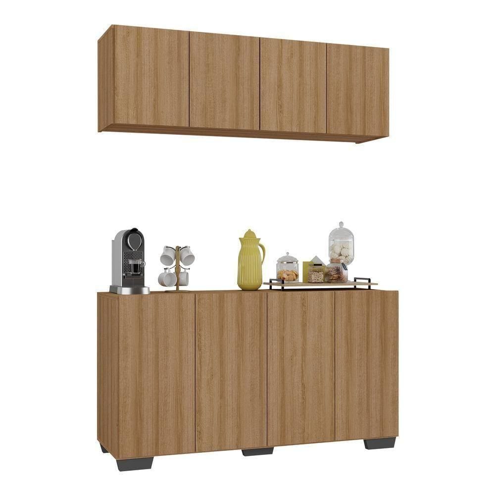 Conjunto Cantinho Do Café Armário E Aparador 4 Portas Multimóveis Mp1085 Rustic/preto Rustic/preto