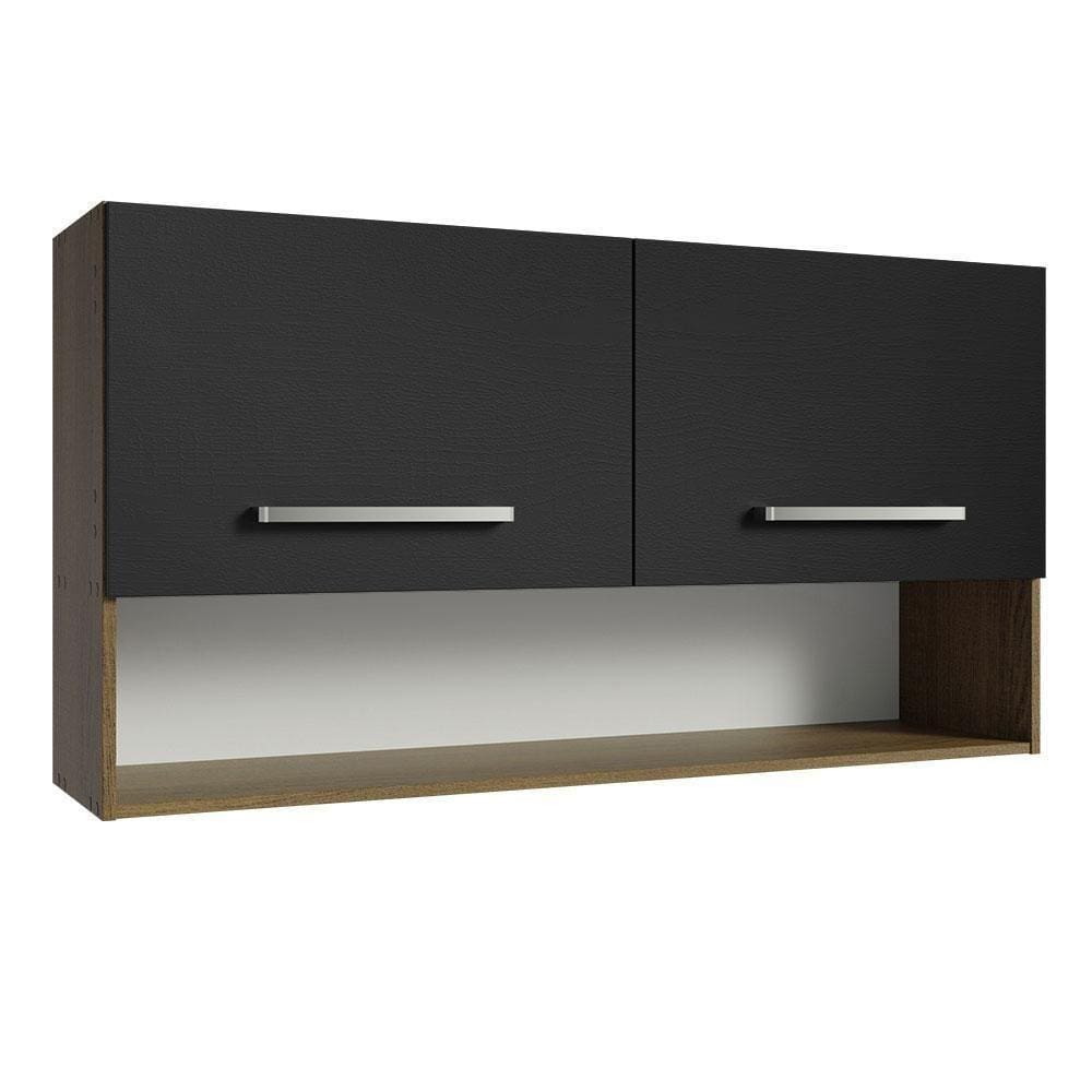 Armário Aéreo Cozinha 105cm 2 Portas 1 Nicho Rustic/preto Emilly Madesa Rustic/preto