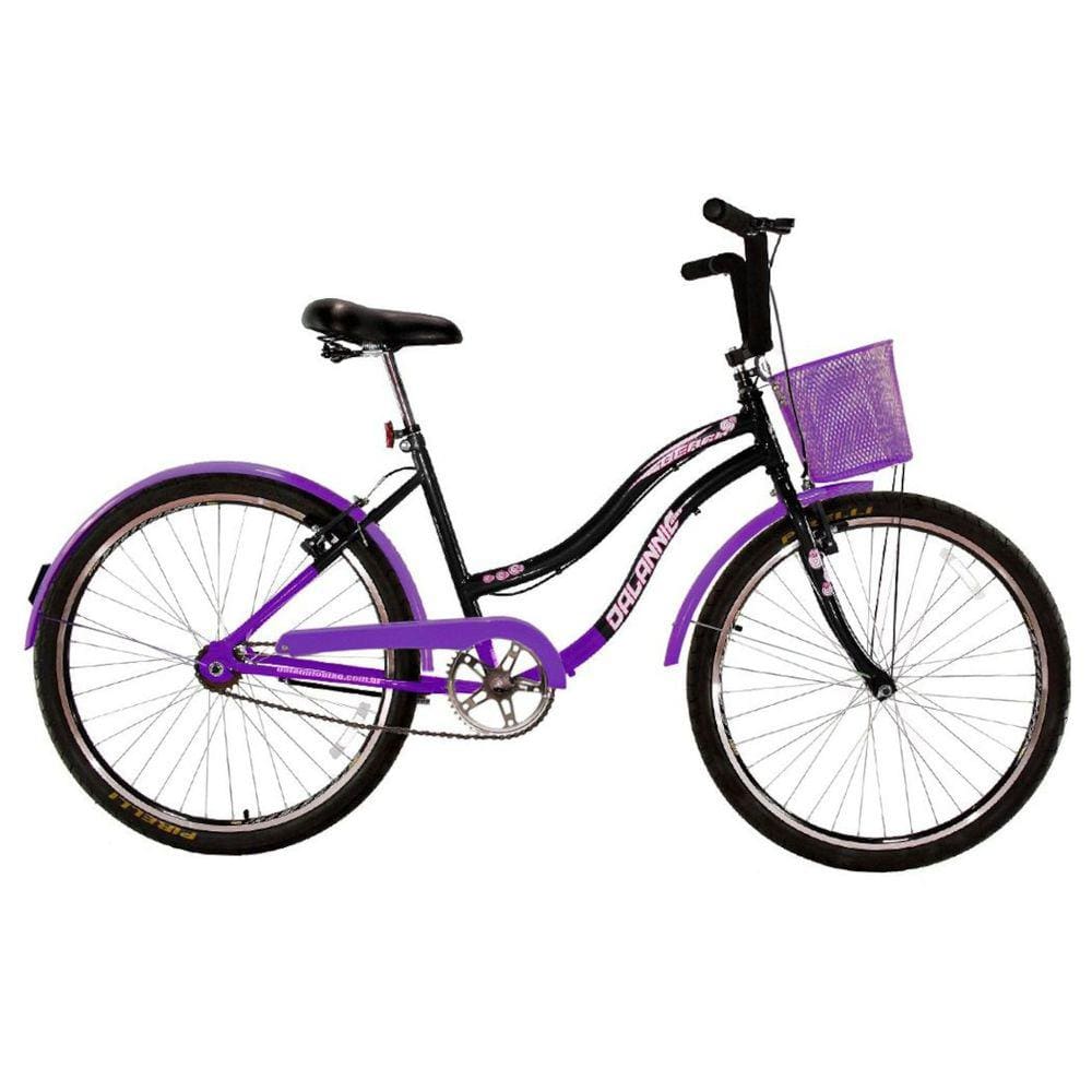 Bicicleta Retrô Vintage Aro 26 18v Feminina Beach Preto com Lilás