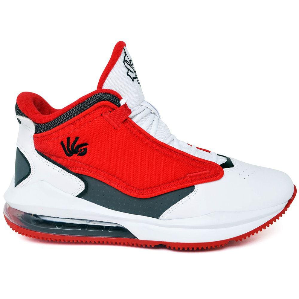 Tênis Masculino Basquete Macio Branco e Vermelho Tamanho Especial Ankaa