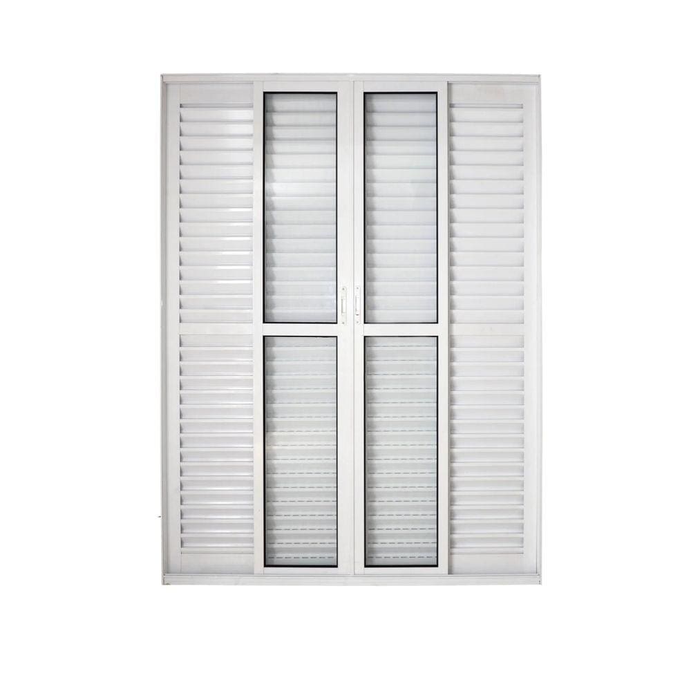Porta balcão 6 folhas 2,10x2,00 com fechadura no alumínio branco