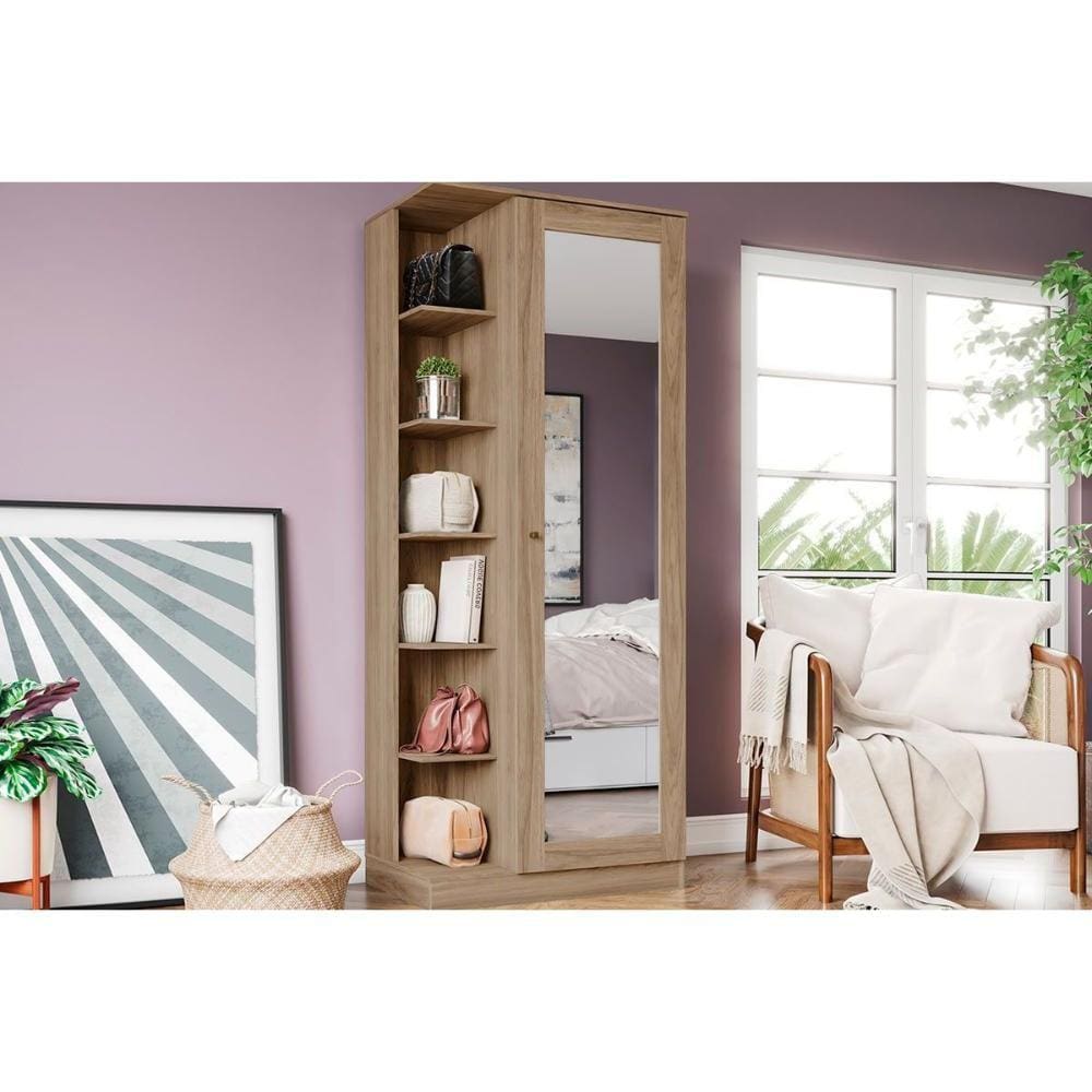 Armário Sapateira Casal Duetto 1 Porta c/Espelho Rústico - Henn