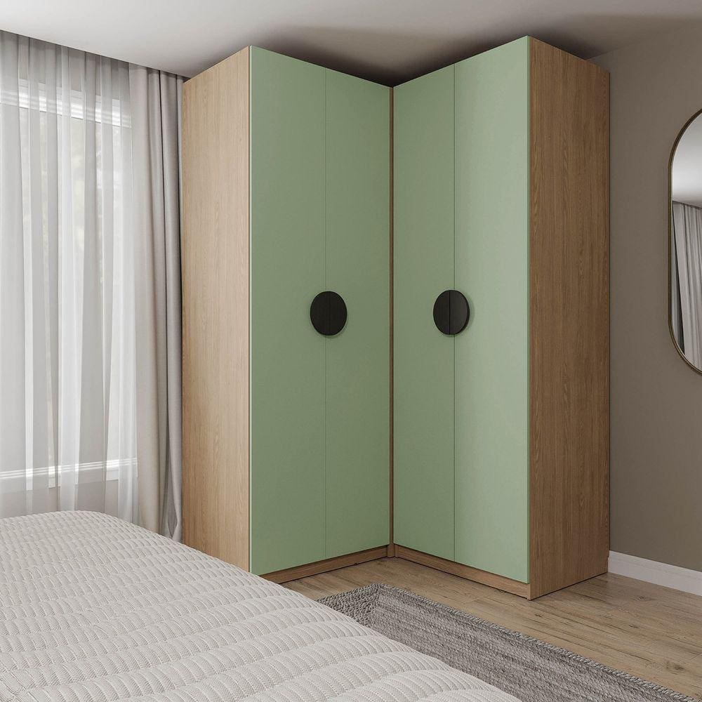 Conjunto Modulado Joy 2 Peças Canto, Nicho com 2 Gavetas Cabecasa Madeiramadeira Verde