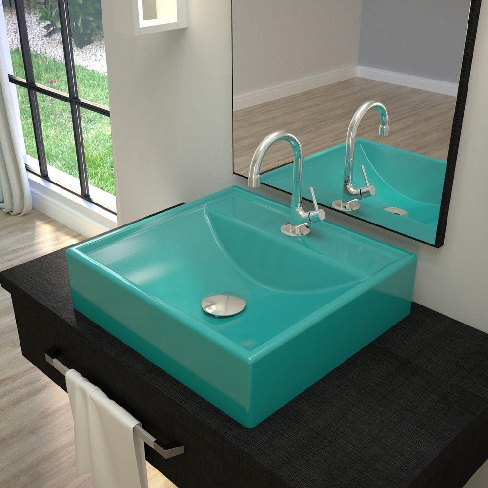 Kit Cuba Q39 com Válvula Click, Sifão Cromado e Flexível Compace Azul Turquesa