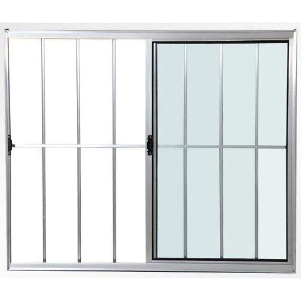 Janela 2 folhas 1,00x1,20 com grade no alumínio brilhante