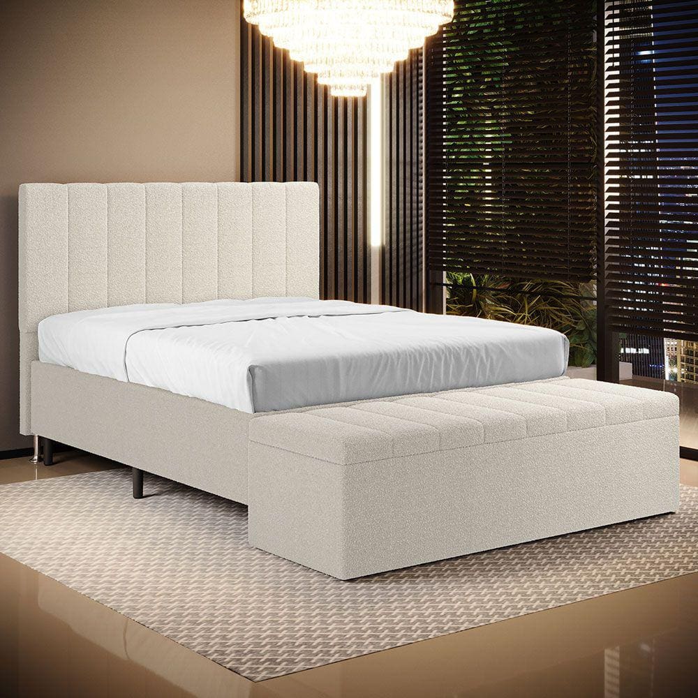 Cabeceira Nashira e Calçadeira Navi 140 para Cama de Casal N-036 Bouclê Bege Aradecor