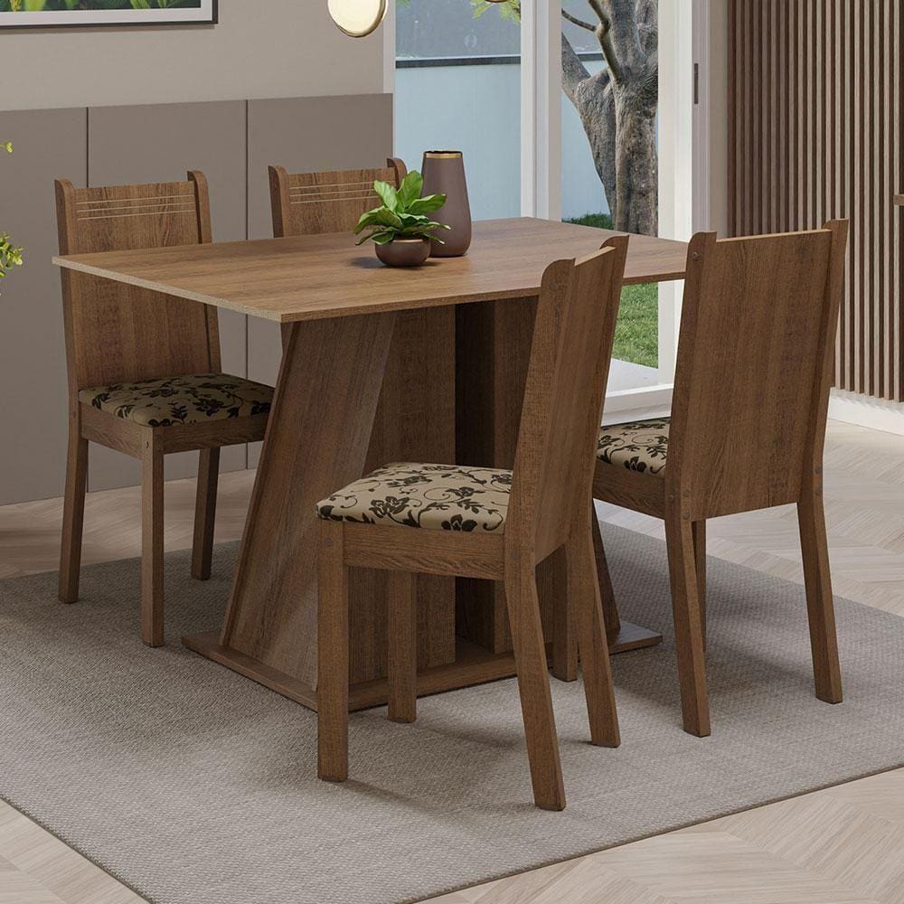 Conjunto Sala De Jantar Mesa Tampo De Madeira 4 Cadeiras Rustic/bege Marrom Marilyn Madesa