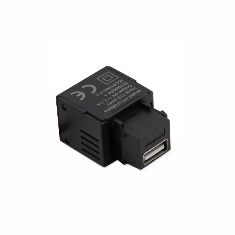 Conector Fêmea Tomada Padrão Keystone Usb 2.1a 5v Preto