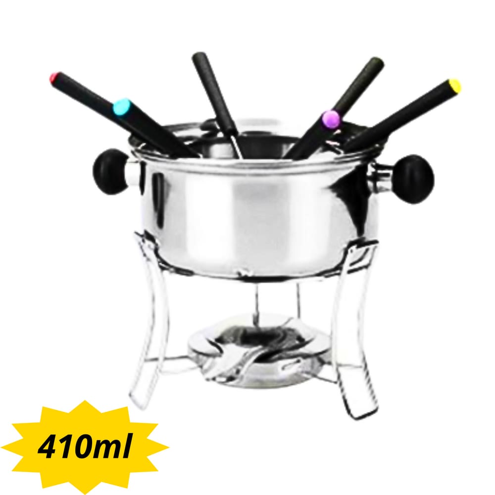 Jogo de Fondue Inox - 6 Garfos - Suporte - Fogareiro - 410ml
