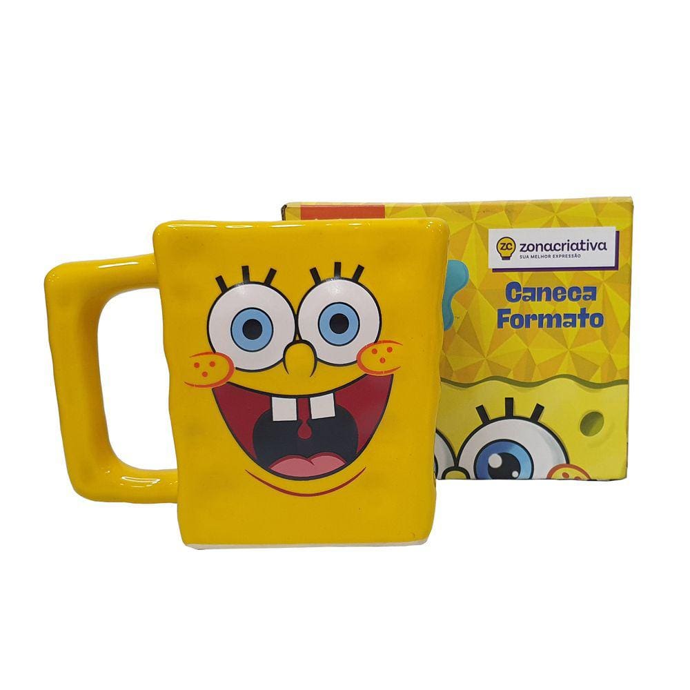 Caneca Porcelana 3d Quadrada Bob Esponja 450ml Zona Criativa