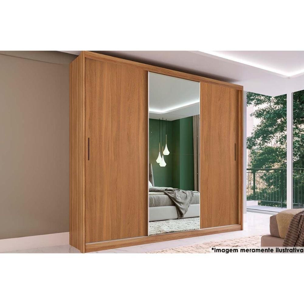 Guarda Roupa Casal 3 Portas 2 Gavetas 5 Prateleiras c/ Espelhos Dalila Amêndola/Off White - Demóbile