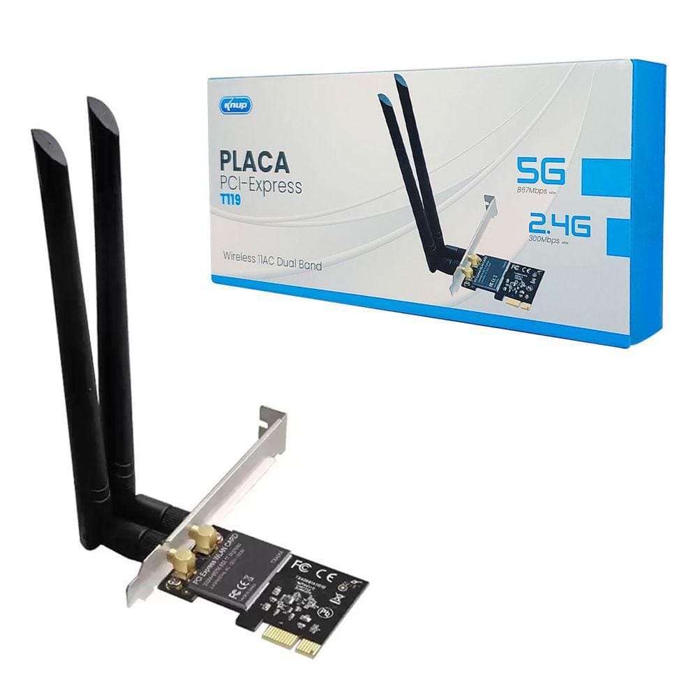 Placa de Rede PCI-E Wireless Knup T119, 2x Antenas, Dual Band (2.4/5GHz)