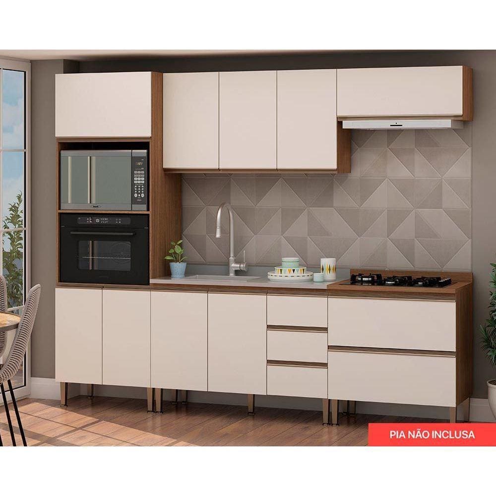 Kit de Cozinha Completa 5 Peças Dália (2 Armários + 2 Balcões + 1 Paneleiro) Ebano/Off White - Genialflex