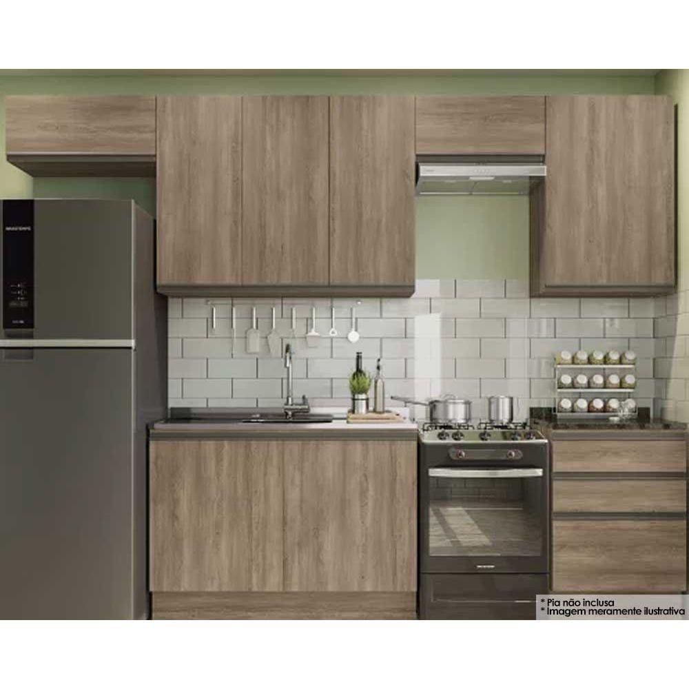Kit de Cozinha 7 Peças Maxxi (4 Armários + 2 Balcões + 1 Complementos) C6P29 Nogal - Kappesberg