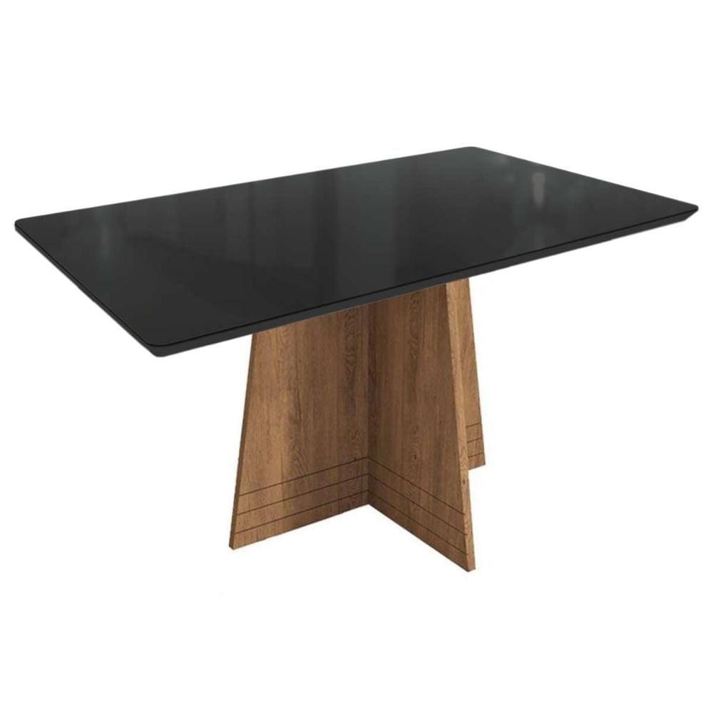 Mesa de Sala Jantar Lótus + Tampo Madeirado c/ Vidro 160x90cm Freijó/Preto Fosco - Kappesberg