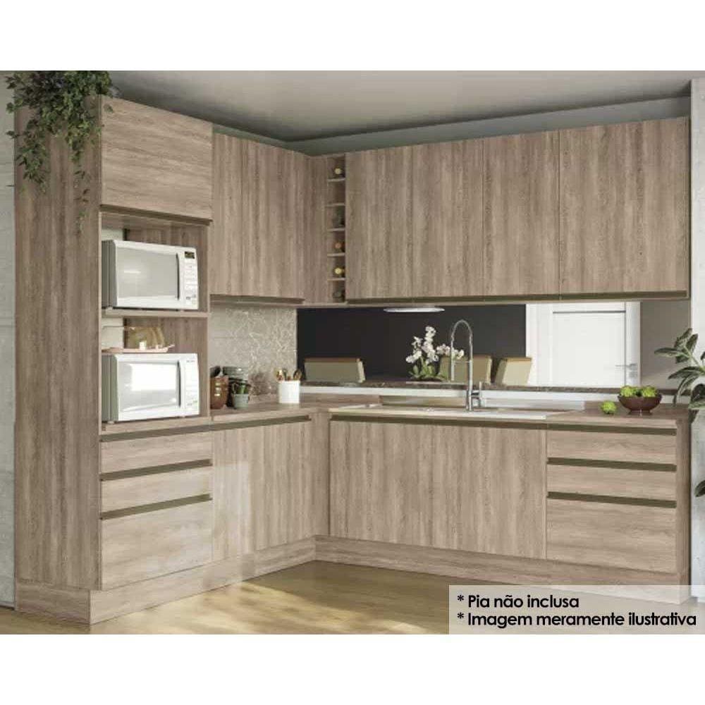 Kit de Cozinha 12 Peças Maxxi 1 (4 Armários + 4 Balcões + 1 Paneleiro + 3 Complementos) CZ200 Nogal-Kappesberg