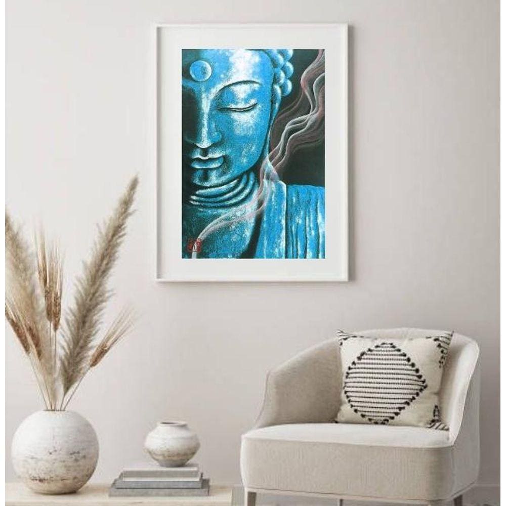 Quadro Decorativo Buda Azul - 60X48Cm
