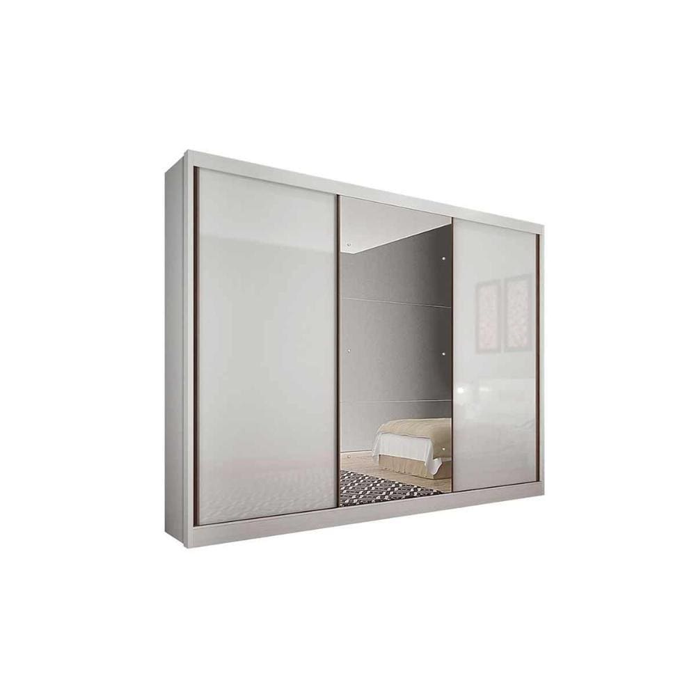 Guarda Roupa Casal 3 Portas de Correr e 8 Gavetas c/ Espelho Natus Plus Branco - Novo Horizonte