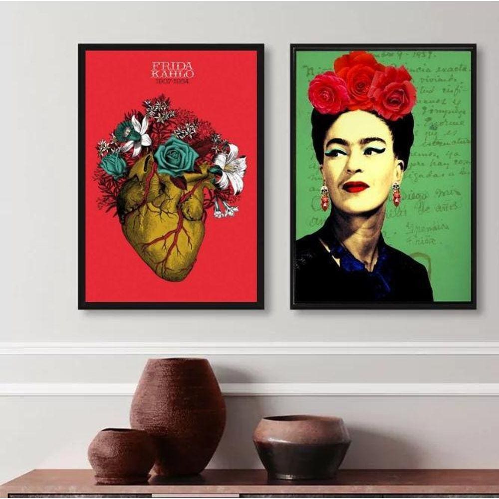 Kit 2 Quadros Decorativos Frida- Coração 45X34Cm