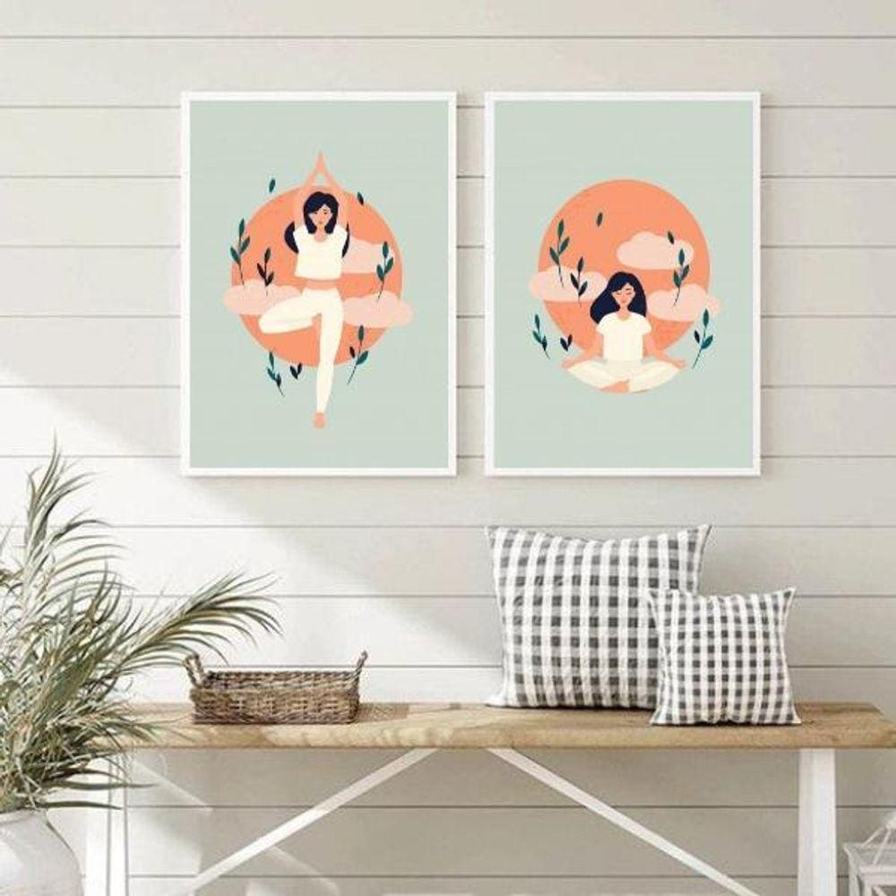 Kit 2 Quadros Decorativos Meditação Yoga 33X24Cm