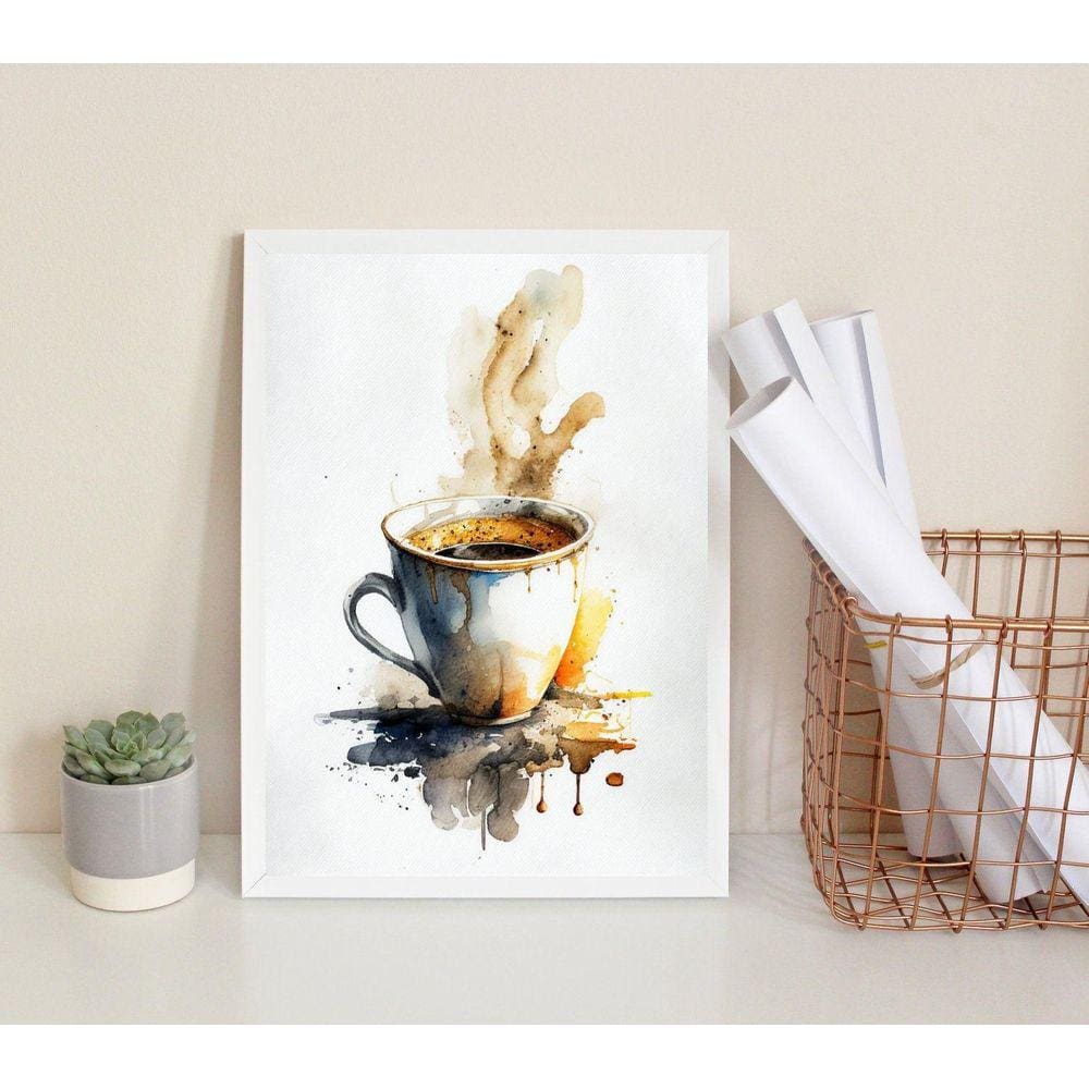 Quadro Decorativo Aquarela Café 24X18Cm - Com Vidro