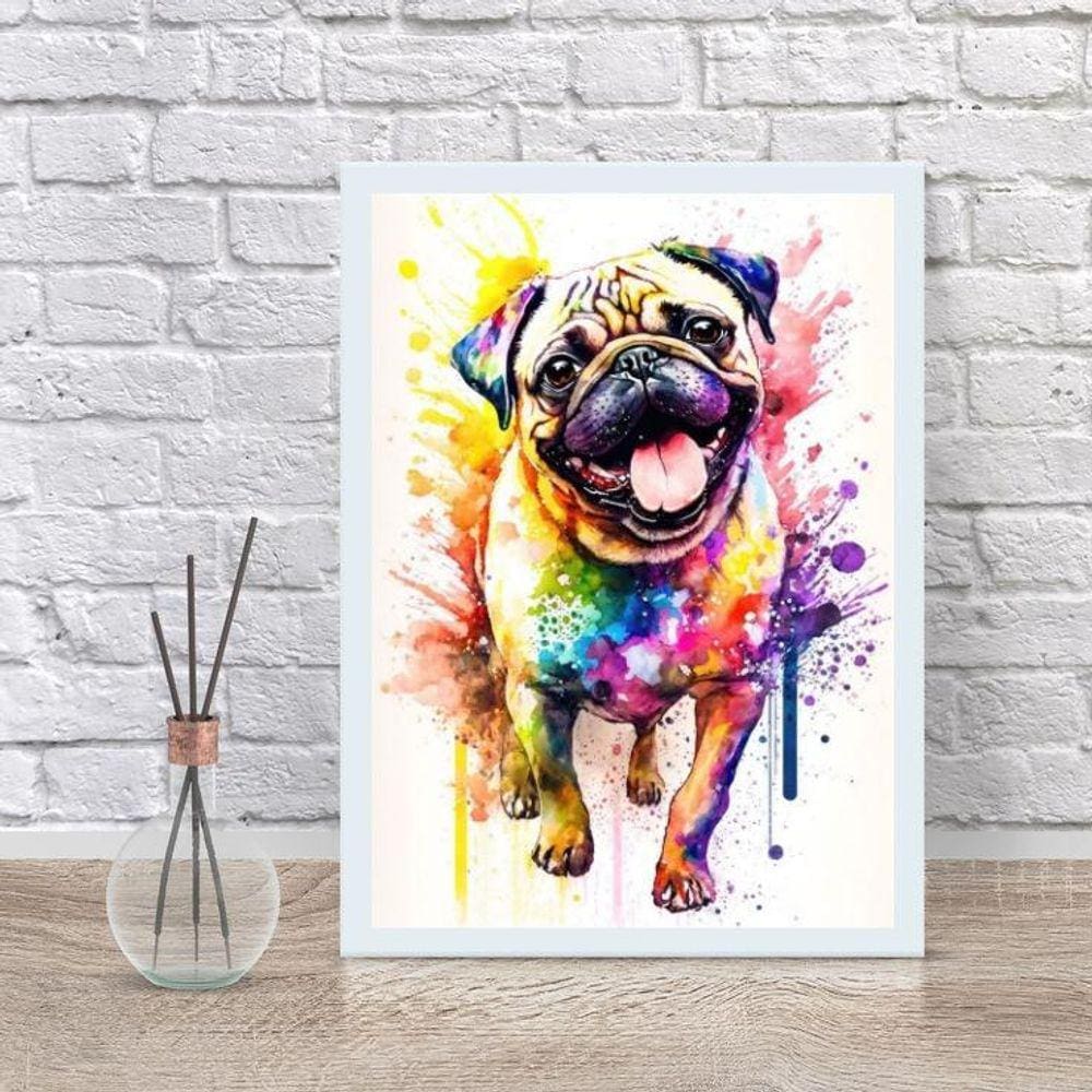Quadro Decorativo Pug Happy Aquarela 24X18Cm