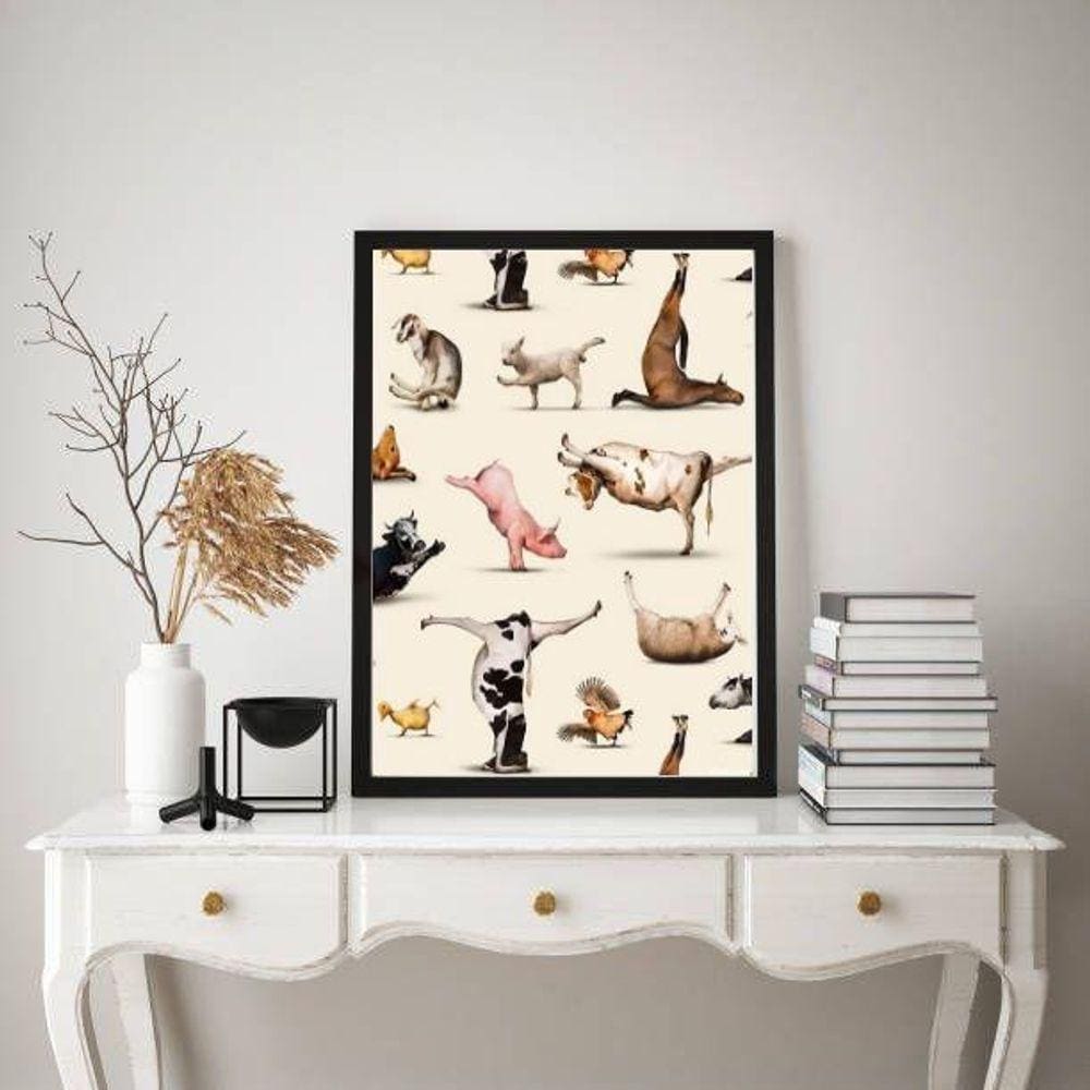 Quadro Decorativo Animais Fazendo Yoga 24X18Cm