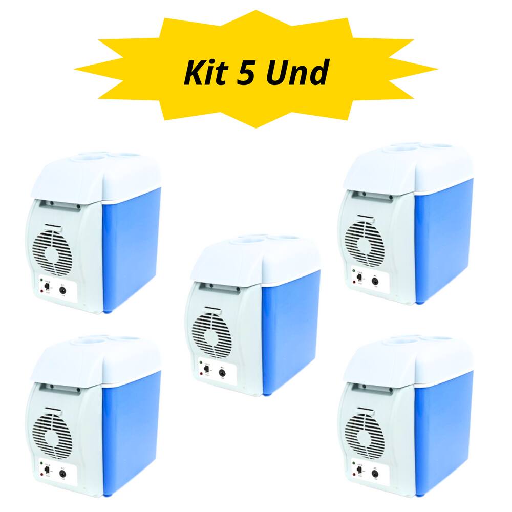 Kit 5 und Mini Geladeira Portátil Auto 7.5 lts 12v Plástico