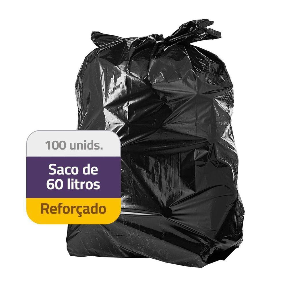 Saco De Lixo 60 Litros Reforçado 100 Unidades