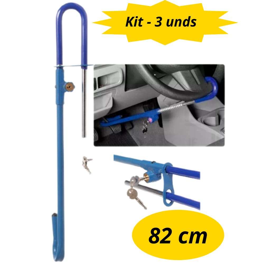 Kit 3 und Trava Anti-Furto para Pedal Volante 2 Chaves 82 cm