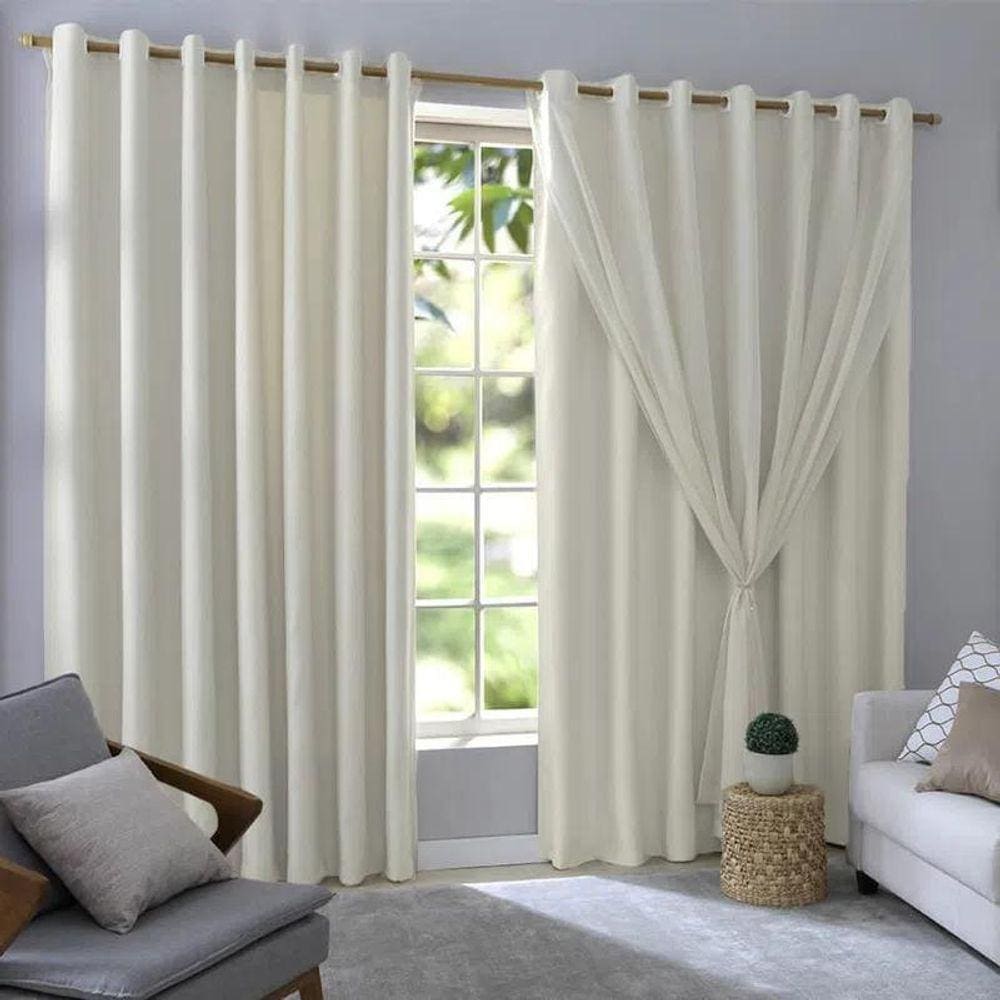 Cortina Blackout Com Voil 280X230 Corta Luz Pvc Sala/Quarto