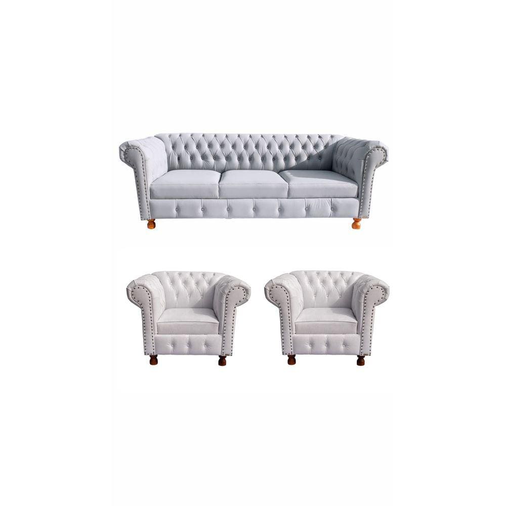 1 Sofá 2M + 2 Poltronas Chesterfield Luiz XV Corano Branco / barbearia, salão de beleza, casa , decoração, recepção