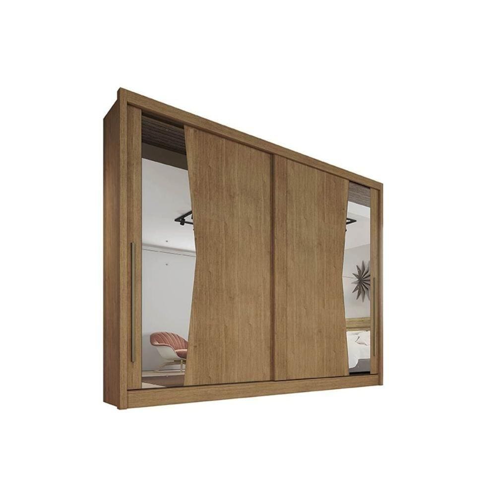 Guarda Roupa Casal 2 Portas de Correr e 4 Gavetas c/ Espelho Geom Plus Freijo Cumaru - Novo Horizonte