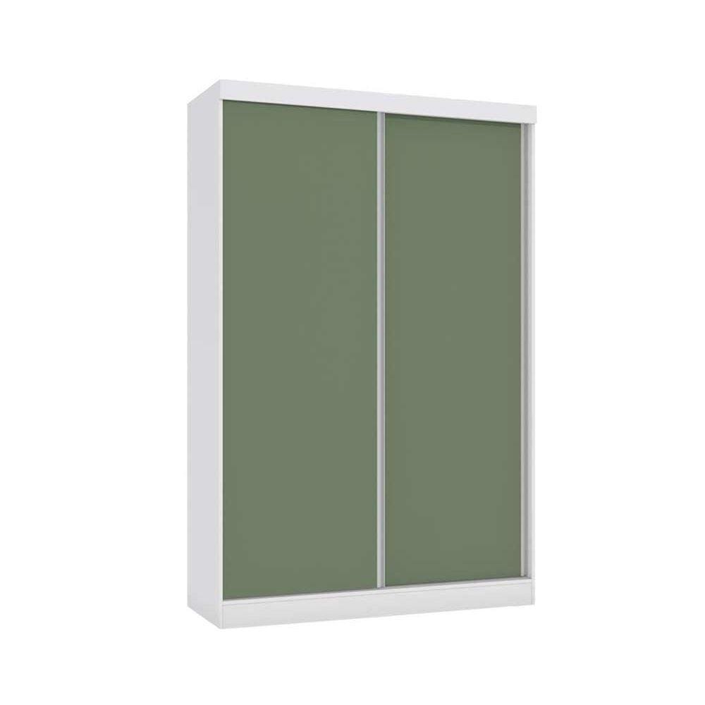 Guarda Roupa Solteiro 2 Portas de Correr e 2 Gavetas N571 Branco/Verde Oliva - Kappesberg