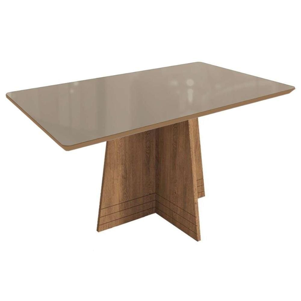 Mesa de Sala Jantar Lótus + Tampo Madeirado c/ Vidro 160x90cm Freijo/Bronze - Kappesberg