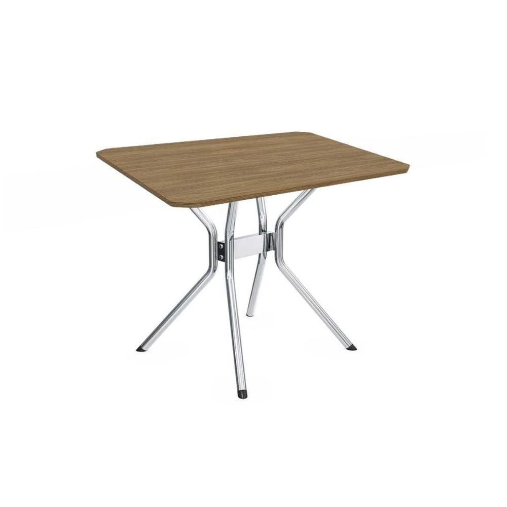 Mesa de Sala Jantar Loire Aço c/Tampo Madeirado 90x90cm Nogueira/Cromada - Kappesberg