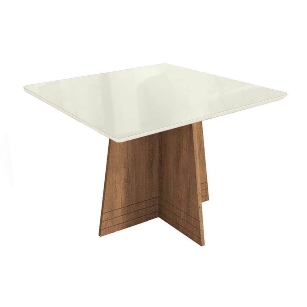 Mesa de Sala Jantar Lótus + Tampo Madeirado c/ Vidro 105x105m Freijó/Off White - Kappesberg