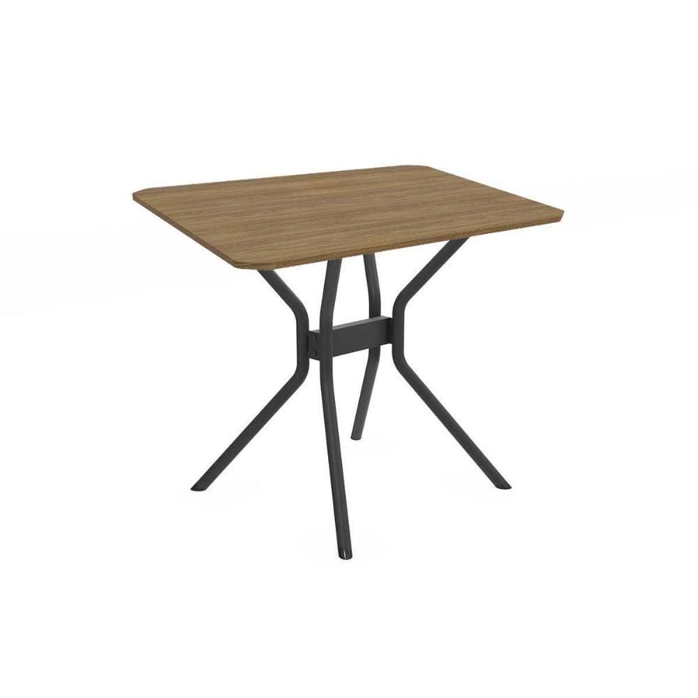 Mesa de Sala Jantar Loire Aço c/Tampo Madeirado 90x90cm Preto Fosco - Kappesberg