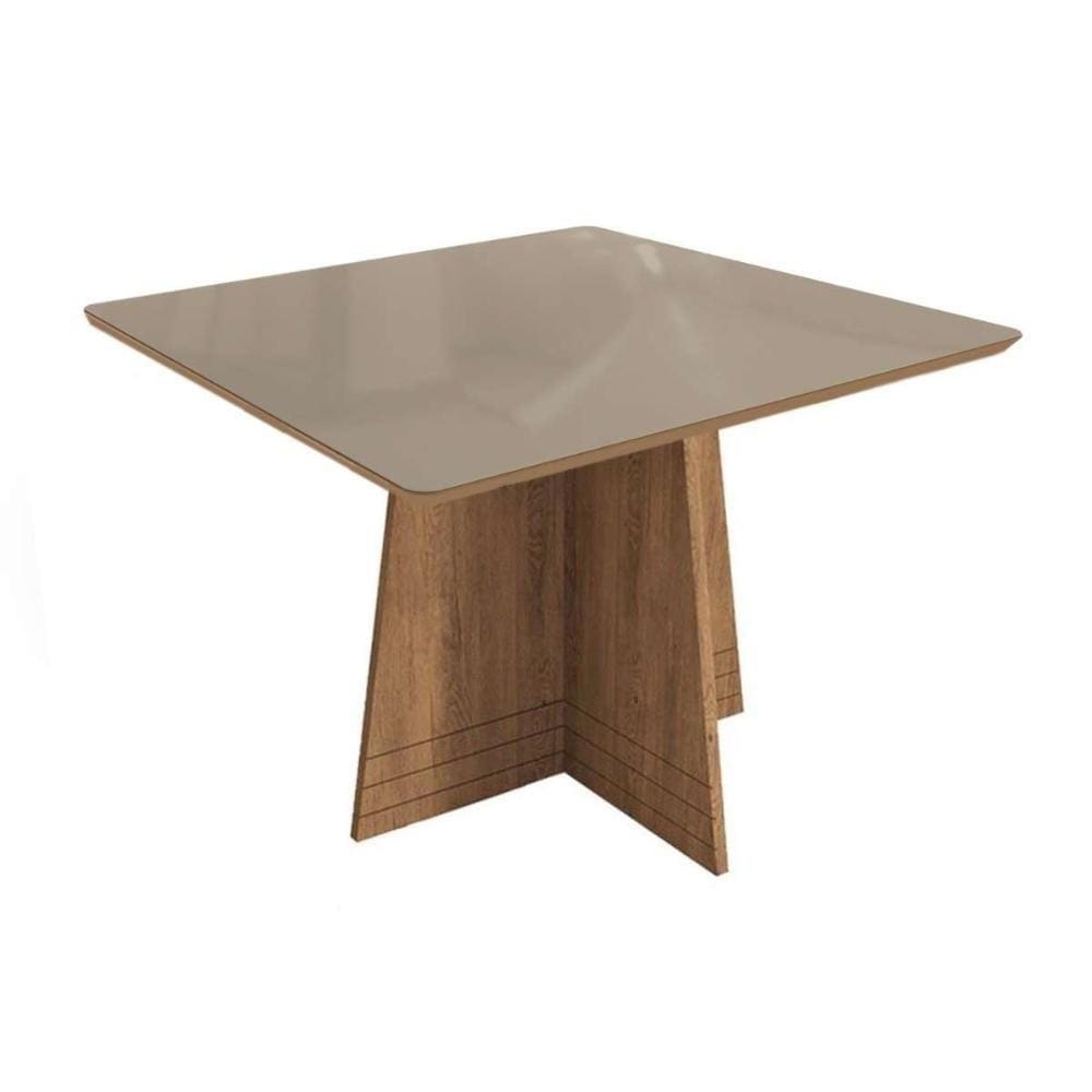 Mesa de Sala Jantar Lótus + Tampo Madeirado c/ Vidro 105x105m Freijo/Bronze - Kappesberg