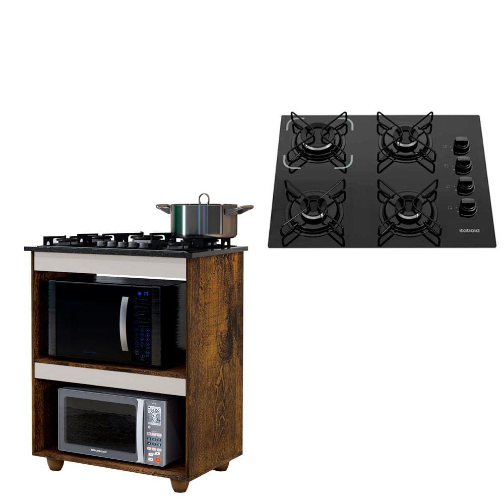 Kit Balcão Cooktop Turim com Fogão Cooktop 4 Bocas Itatiaia