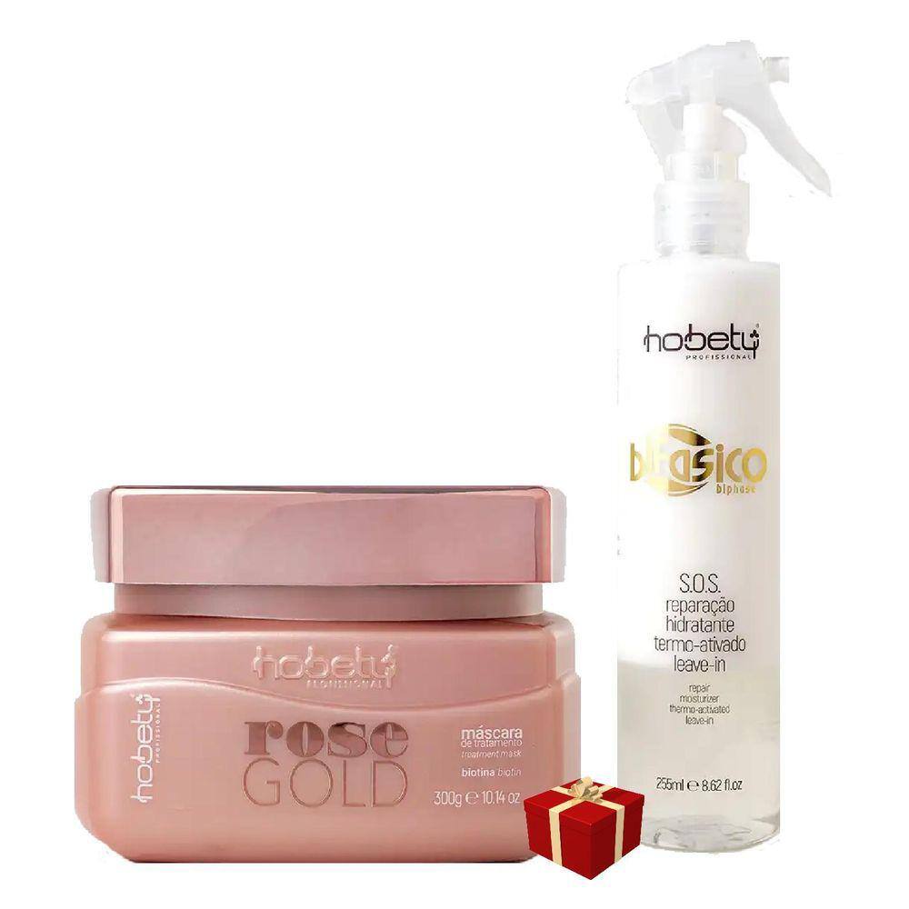 Hobety Máscara Rose Gold 300G + Bifásico Leave-In 255Ml