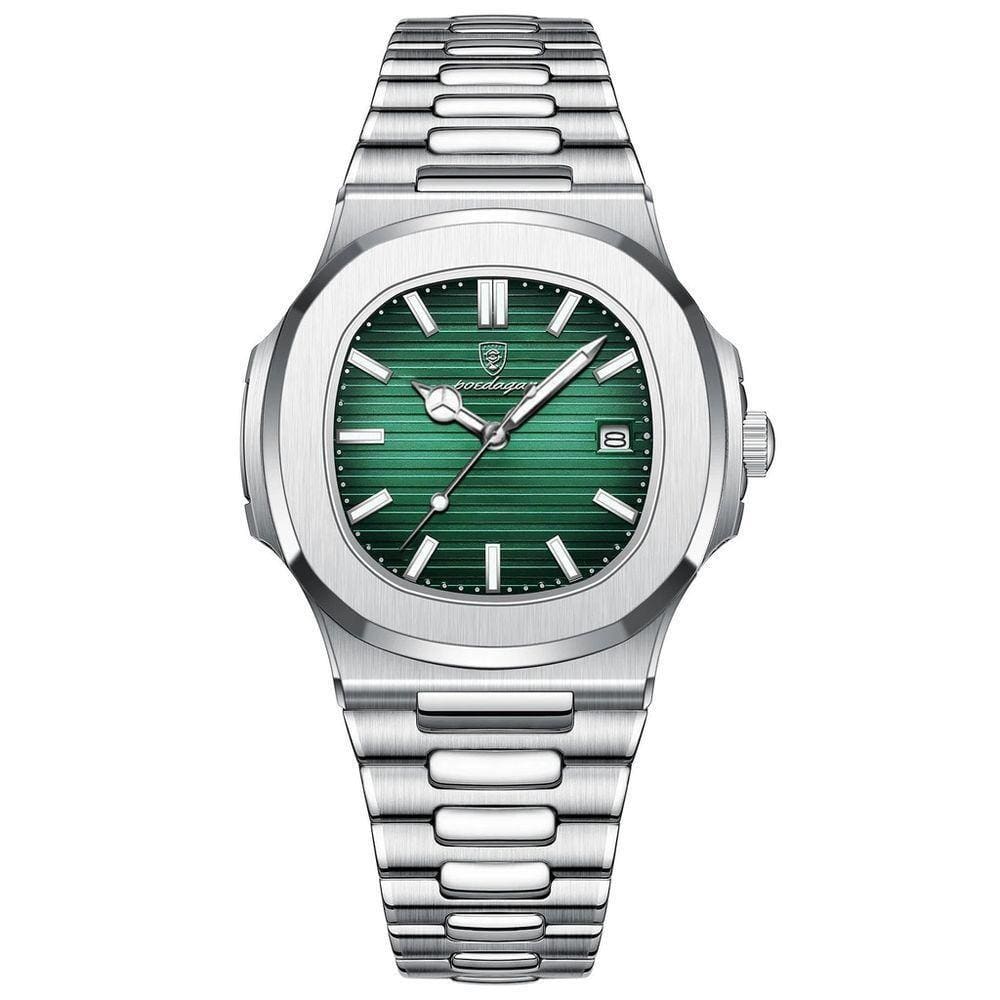 Relógio De Pulso Quartzo Em Couro Impermeável Masculino Poedagar Verde