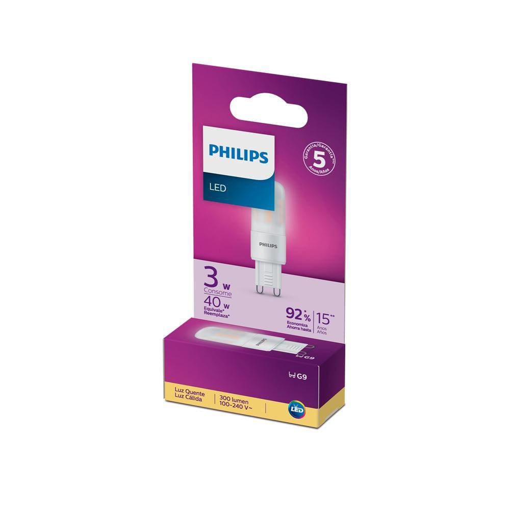 Lâmpada Led Philips Capsula 3W amarela 300 lúmens BV G9