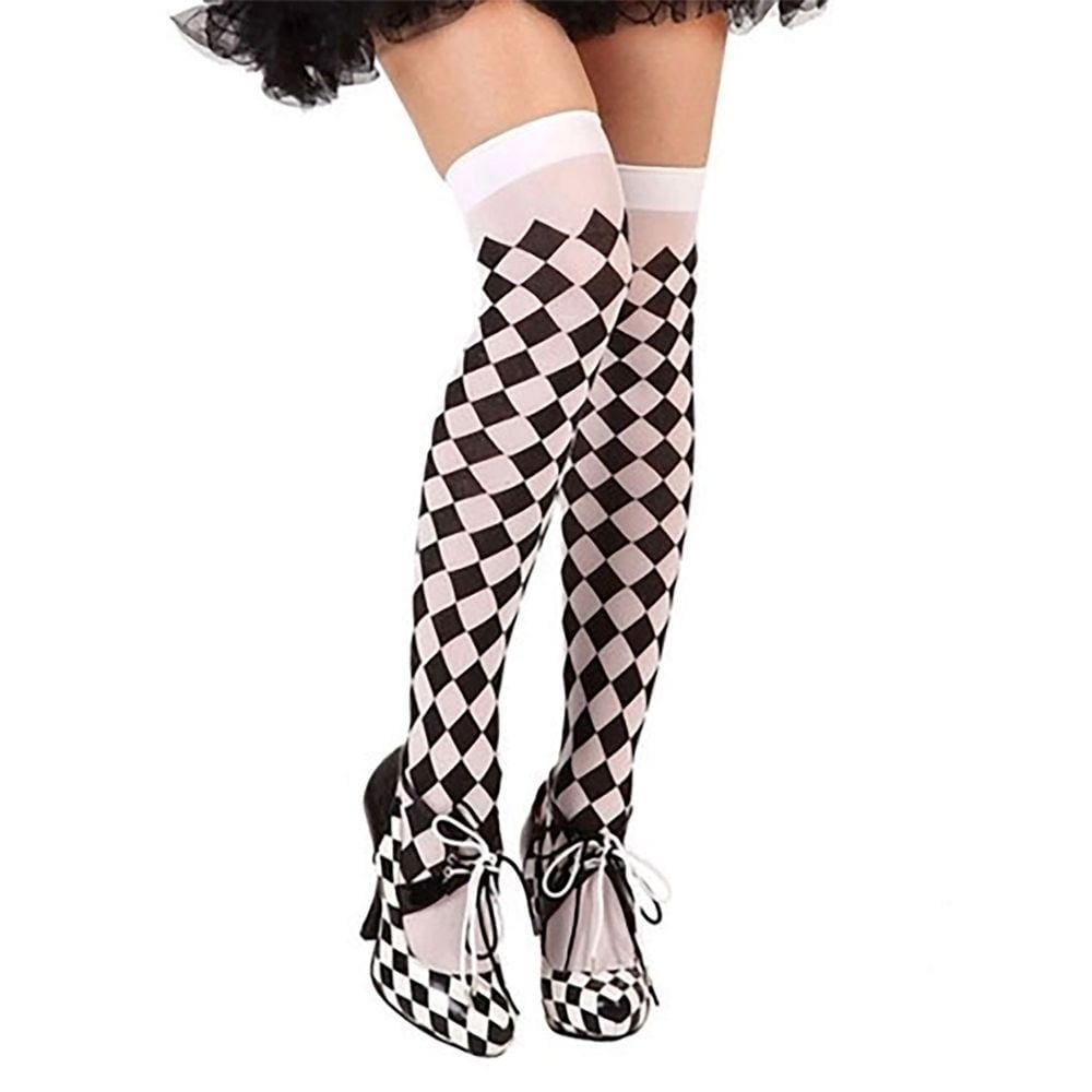 Meia 7/8 Rainha de Copas Losango Quadriculado Xadrez - Festa Fantasia Cosplay Carnaval