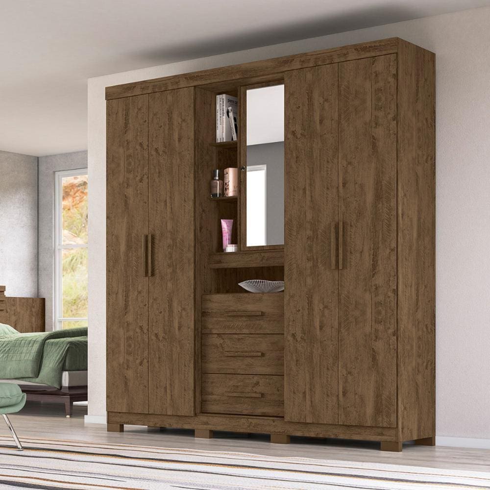 Guarda Roupa Casal 4 portas com espelho e 3 gavetas Eldorado