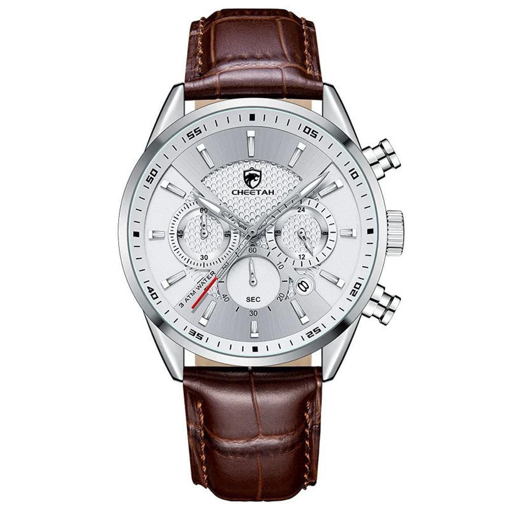 Relógio Quartzo Casual Masculino Impermeável, Data cheetah