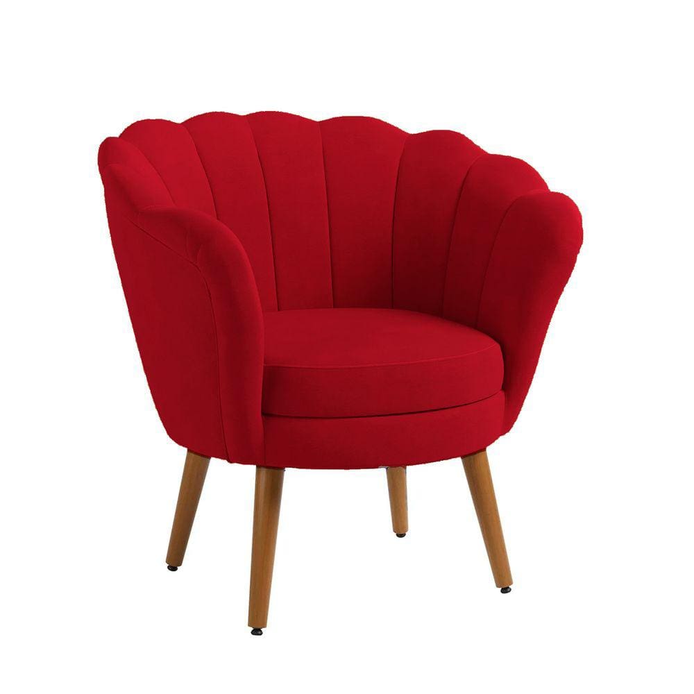 Poltrona Decorativa Pétala Pés Palito Sued Vermelho Pés Palito - Kimi Design